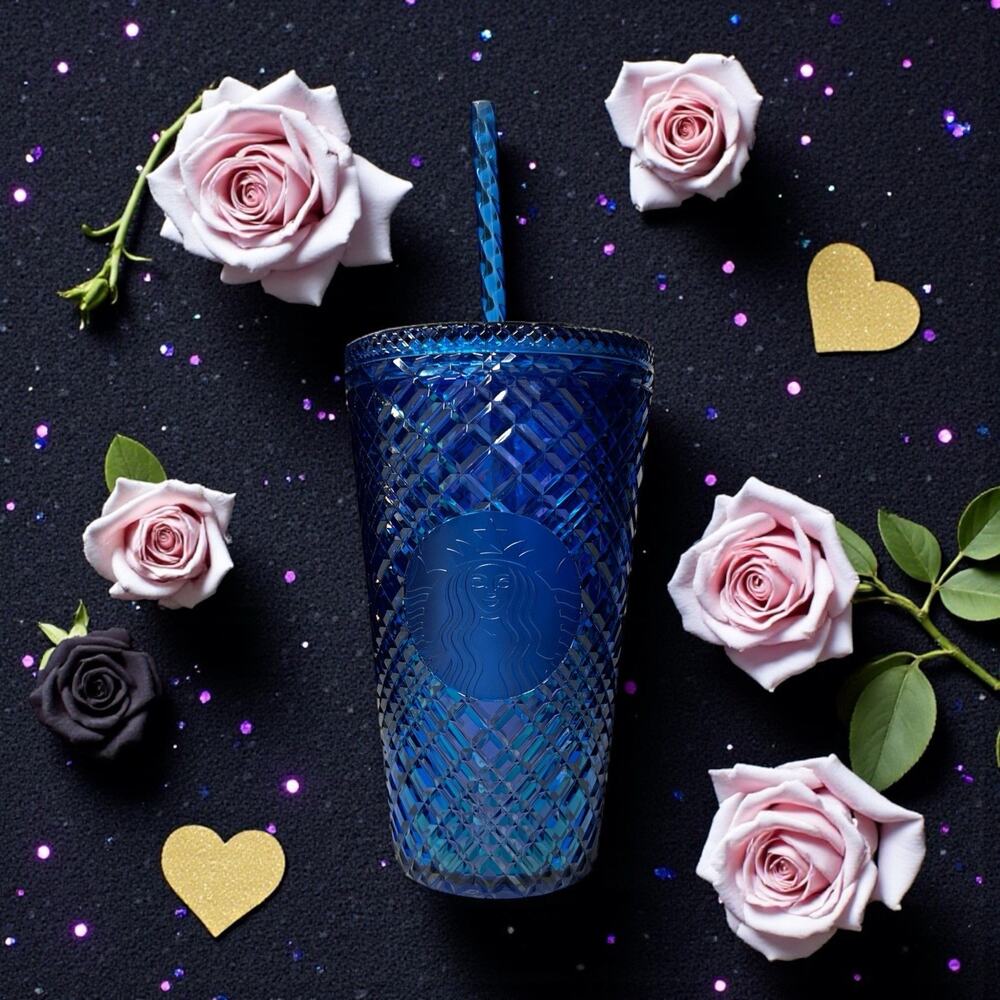 Starbucks Studded Tumbler 2021 Blueberry Blue 16oz Jeweled Cold Cup EUC